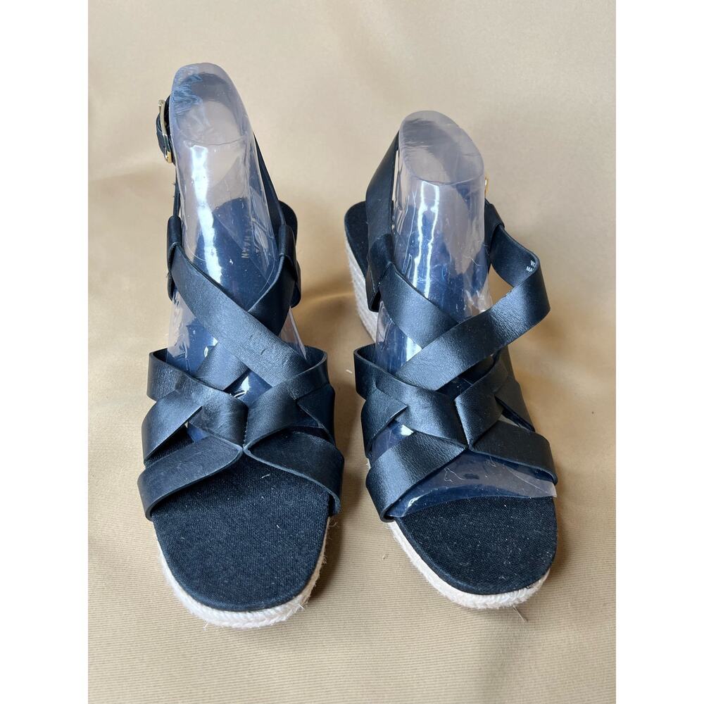 Cole Haan Black Leather Crystal Wedge Espadrille Sandals 10 B New - Picture 6 of 11